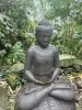 Artikelbild 1 des Artikels “Ausstellungsstück - Sitzender Buddha, Indien, 80 cm Höhe, Kunststein, hohl, handgefertigt & farbig. “