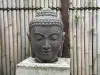 Product image 1 of the product “Buddha head as a water feature, 35x32x50cm, cast stone, hollow, handcrafted & coloured ”
