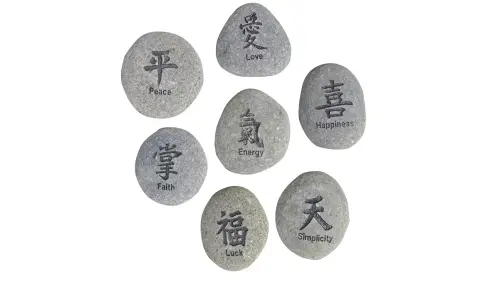 Artikelbild des Artikels “Glücksstein - 7er-Set Chinesisches Zeichen, schwarz/grau, deutscher Text |Natur “