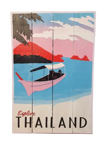 Artikelbild des Artikels “Handbemaltes Holzschild, retro, „Explore Thailand“, 60 cm “