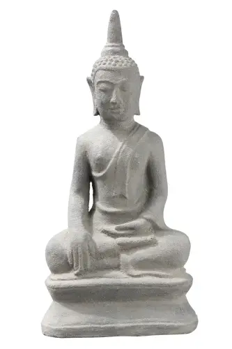 Artikelbild des Artikels “Sitzender Buddha, thailändisch, 30cm hoch, aus gegossenem Lavagestein, handgefertigt & gefärbt “