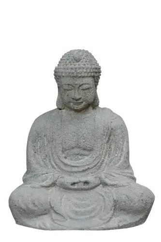 Artikelbild des Artikels “Sitzender Buddha, Japanisch, Formstein, geschnitzt, handgefertigt & farbig antikisiert “