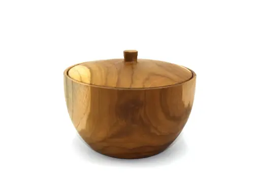 Artikelbild des Artikels “Holzschale mit Deckel, aus Teakholz, 16 cm Ø, 9 cm H “