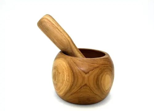 Artikelbild des Artikels “Mörser und Stößel aus Holz, aus Teakholz, 13x10 cm “