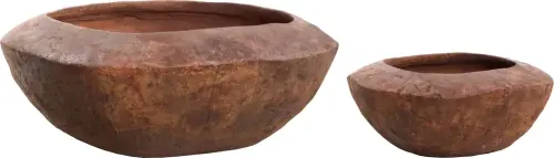 Artikelbild des Artikels “2er Set Pflanzgefäße, flach und rund, in der Farbe Rust.  A; 85 cm Dia - 33 cm H. / B: 53 cm Dia - 23 cm H. “
