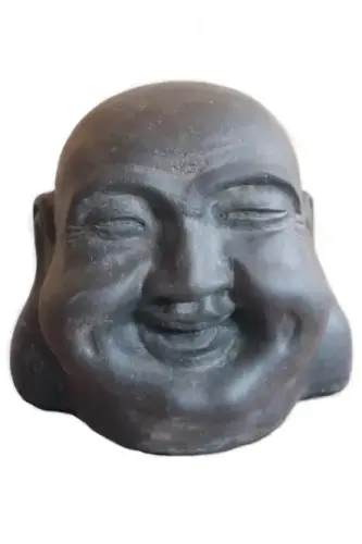 Artikelbild des Artikels “Glücklicher Buddhakopf als Wasserspiel, 40 cm hoch, Kunststein, hohl, handgefertigt & farbig. Eingefaerbt in der Farbe Antik-Finish “
