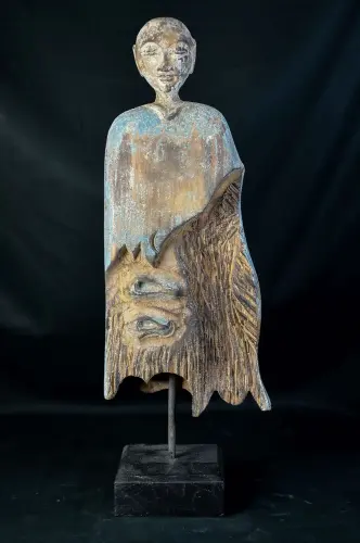 Artikelbild des Artikels “Antiker Mönch, Statue aus Holz, handbemalt “