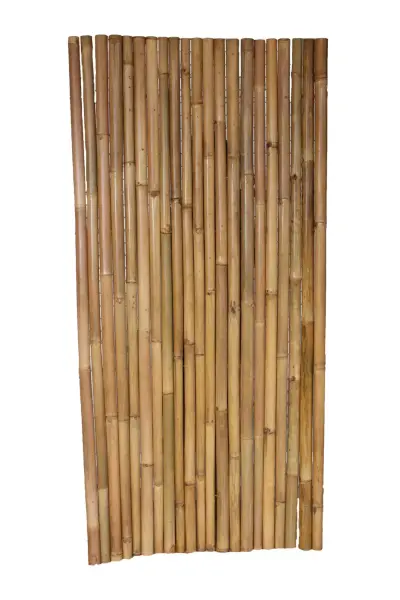 Product image 1 of the product “Bamboo fence Malang, Apus (yellow-brown) with flexible stainless steel. Diameter 3-5cm 180x180 cm Height. ”