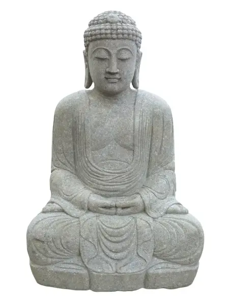 Artikelbild 1 des Artikels “Sitzender Buddha, Japaner, 150 cm Höhe, Naturstein (Basanit), Steinmetzarbeiten. Naturstein, Grau “