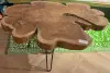Product image 2 of the product “Unique side table with metal legs, the top is made from a single piece of teak root. Size approx. 80 cm long and 50 cm wide, 5.5 cm thick, height 45 cm ”