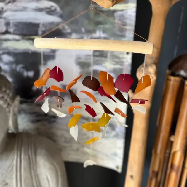 Product image 2 of the product “Glass wind chime, hanging glass pieces on stick, Hanger with drift wood, ”