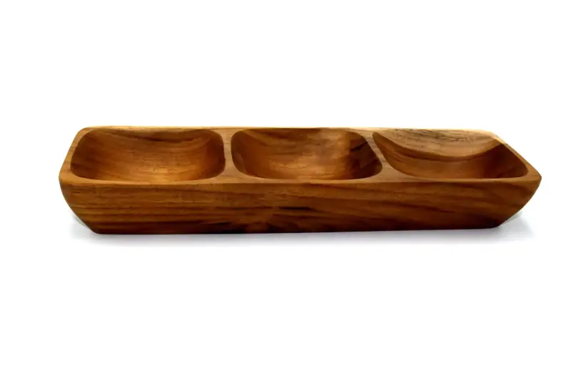 Artikelbild 2 des Artikels “Holzschale mit 3 Löchern, aus Teakholz, 28,5x9x3 cm. “