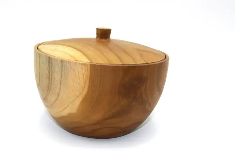 Artikelbild 3 des Artikels “Holzschale mit Deckel, aus Teakholz, 16 cm Ø, 9 cm H “