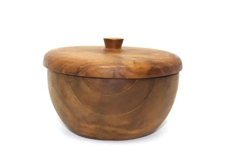 Artikelbild 3 des Artikels “Holzschale mit Deckel, aus Teakholz, 12 cm Ø, 9 cm H “