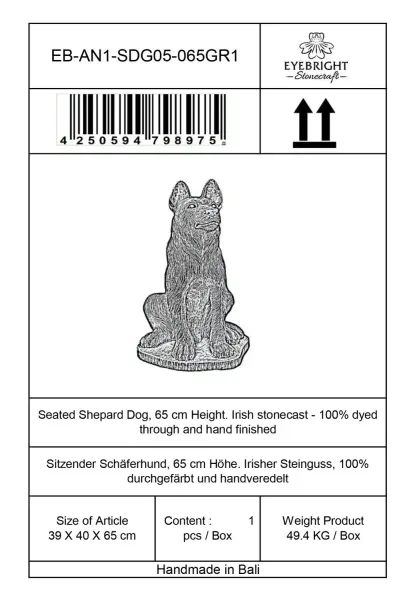 Artikelbild 4 des Artikels “Sitzender Schäferhund, 65cm Höhe - Steinguss. “