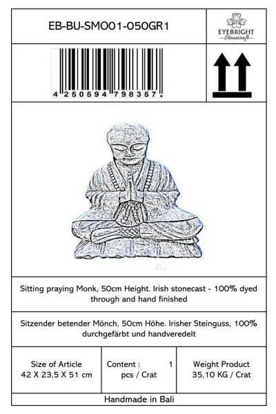 Artikelbild 4 des Artikels “Rokesh - Sitzender betender Mönch, 50cm H | Steinguss “