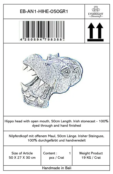 Product image 5 of the product “Zuberi - Hippopotamus head with open mouth, 50cm L | cast stone ”