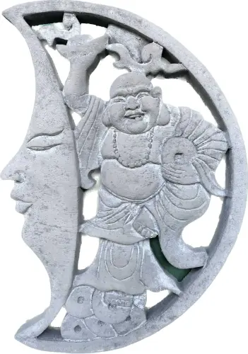 Artikelbild des Artikels “Yong - Plaque Hälfte - Chinesischer Buddha mit Mond, Ø 30cm | Steinguss “