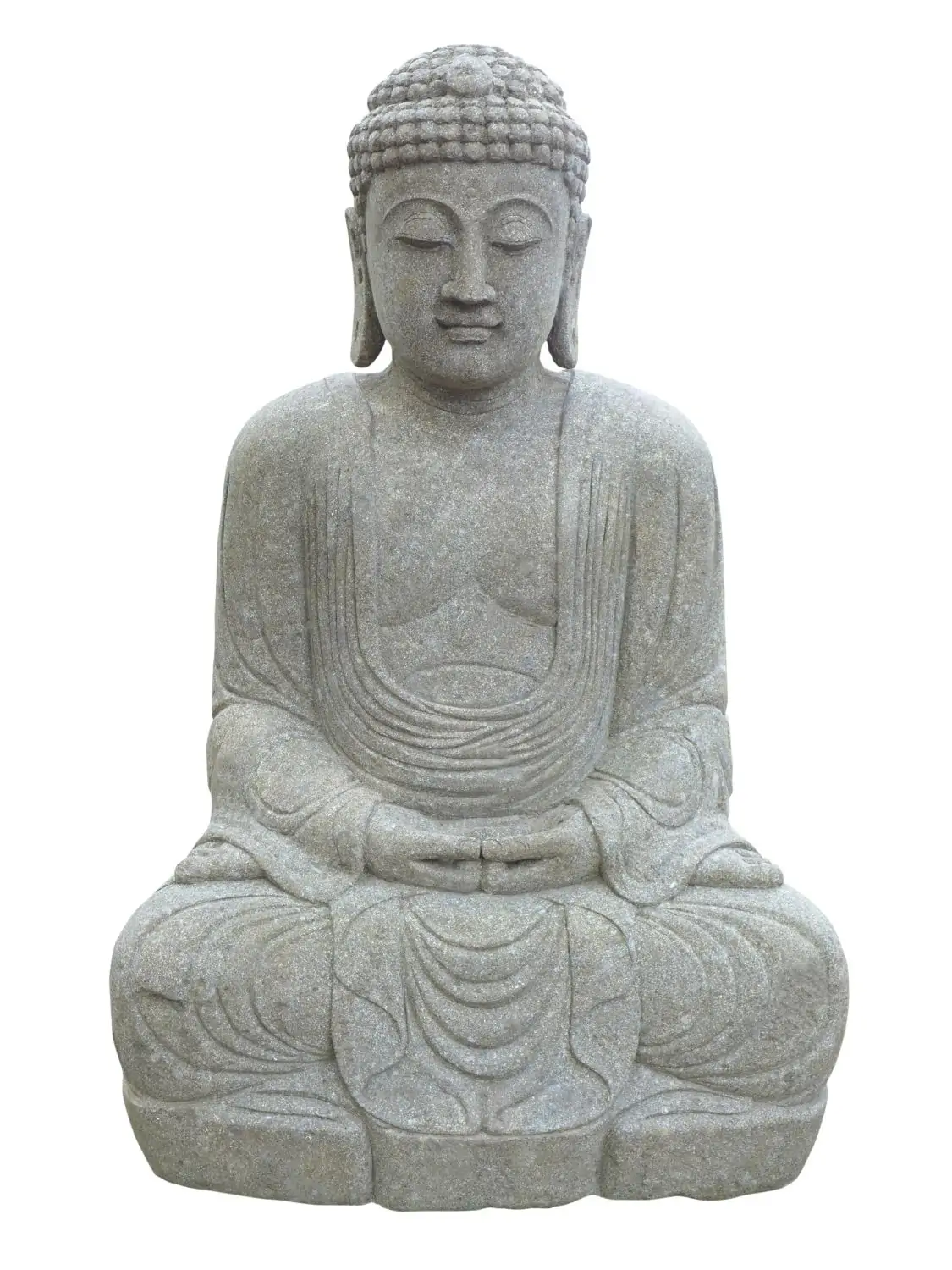 Artikelbild 1 des Artikels “Sitzender Buddha, Japaner, 150 cm Höhe, Naturstein (Basanit), Steinmetzarbeiten. Naturstein, Grau “