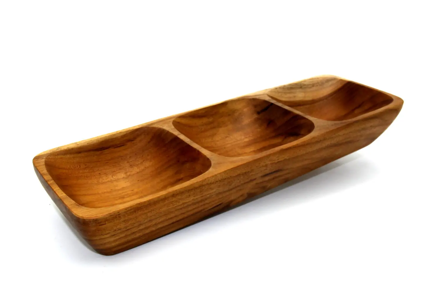 Artikelbild 1 des Artikels “Holzschale mit 3 Löchern, aus Teakholz, 28,5x9x3 cm. “
