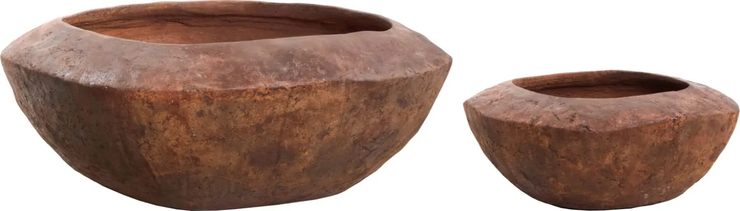 Artikelbild 1 des Artikels “2er Set Pflanzgefäße, flach und rund, in der Farbe Rust.  A; 85 cm Dia - 33 cm H. / B: 53 cm Dia - 23 cm H. “