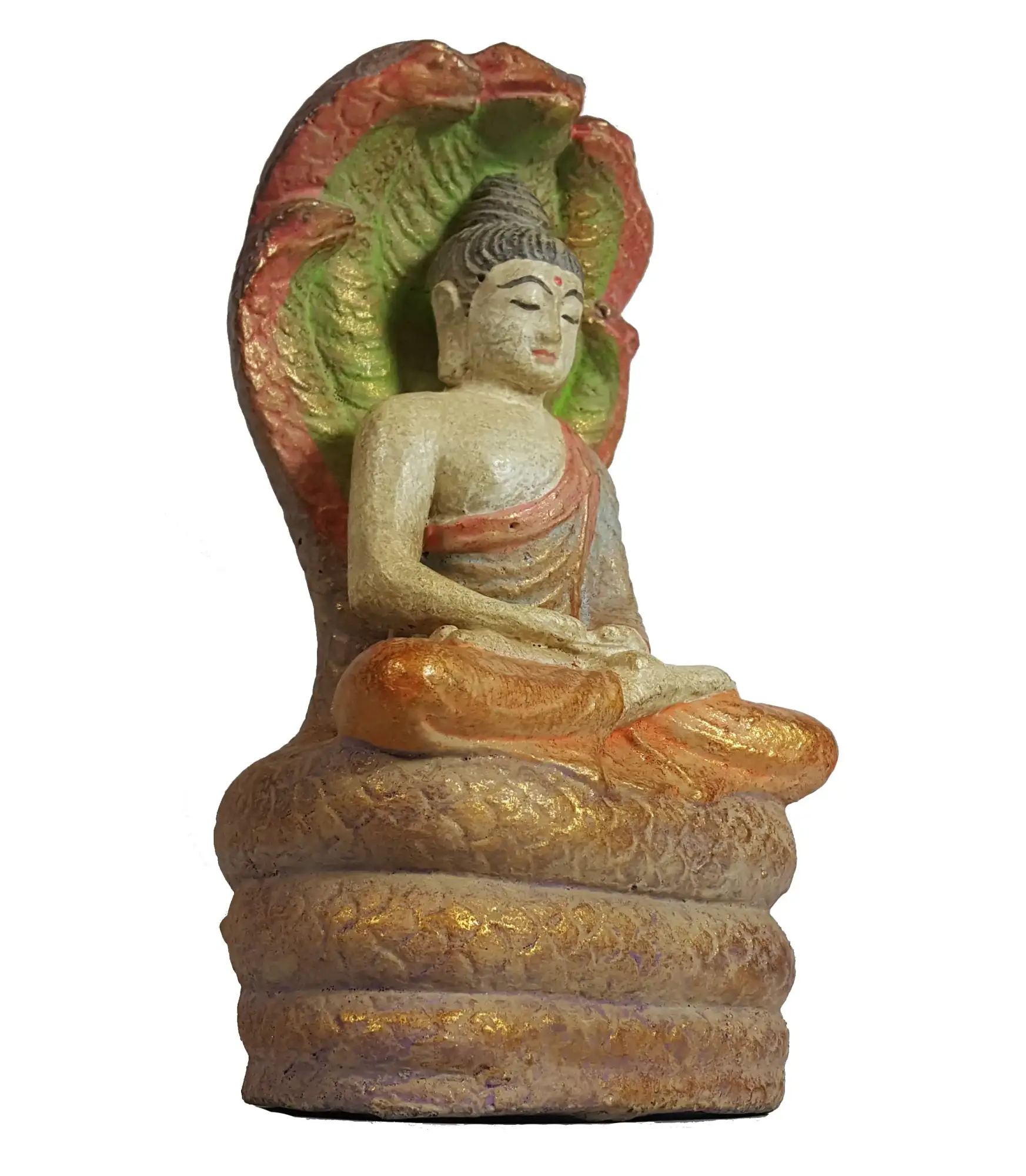 Artikelbild 1 des Artikels “Buddha-Figur, sitzend, „Naga“, Steinguss, handbemalt, ca. 26 cm “