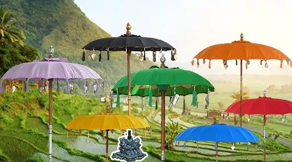 Artikelbild 1 des Artikels “Bali Schirm, Ø 100cm in verschiedenen Farben mit Silberapplikationen. “