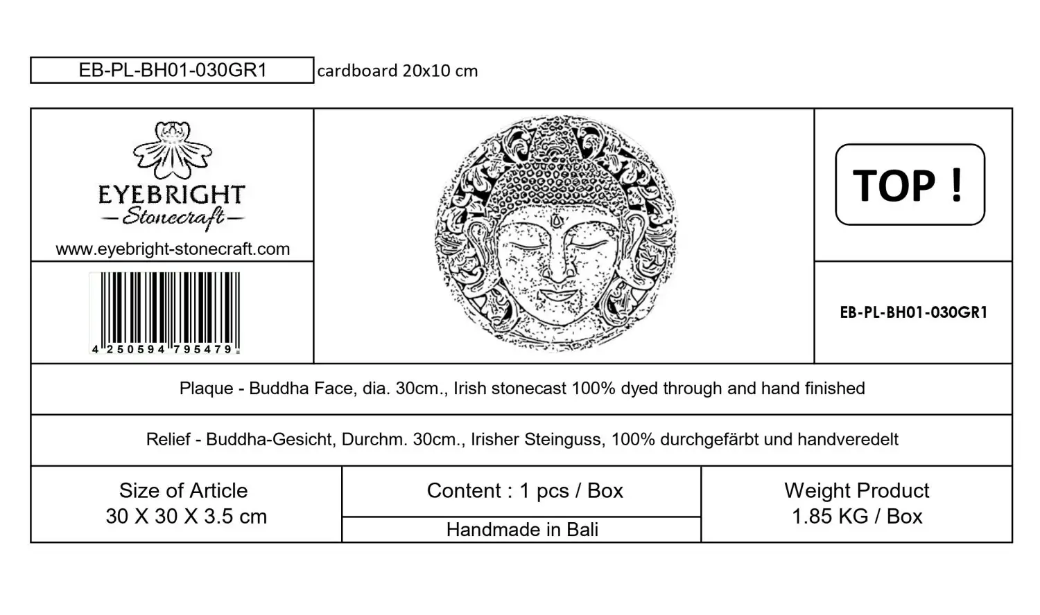 Product image 2 of the product “Anando - Plaque - Buddha Face, Ø 30cm | cast stone ”