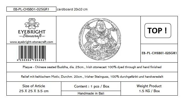 Artikelbild 2 des Artikels “Chung - Plaque - Chinesischer Buddha, sitzend, Ø 25cm | Steinguss “
