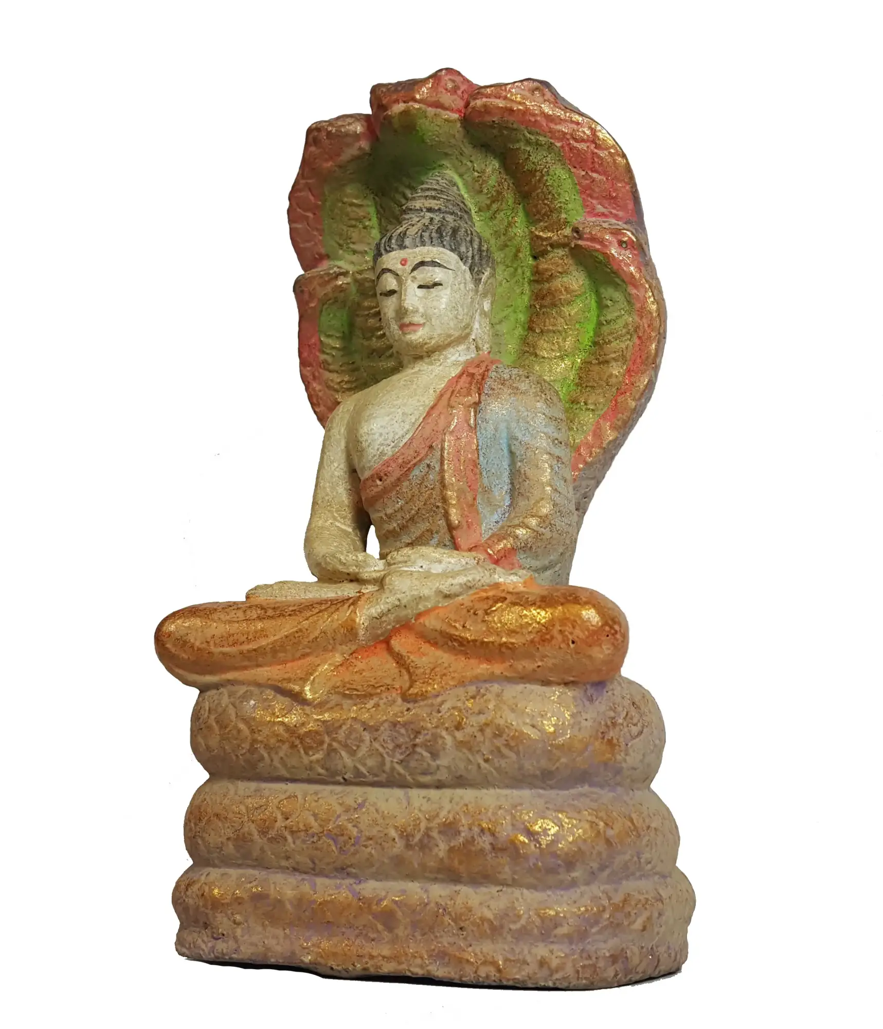 Artikelbild 2 des Artikels “Buddha-Figur, sitzend, „Naga“, Steinguss, handbemalt, ca. 26 cm “