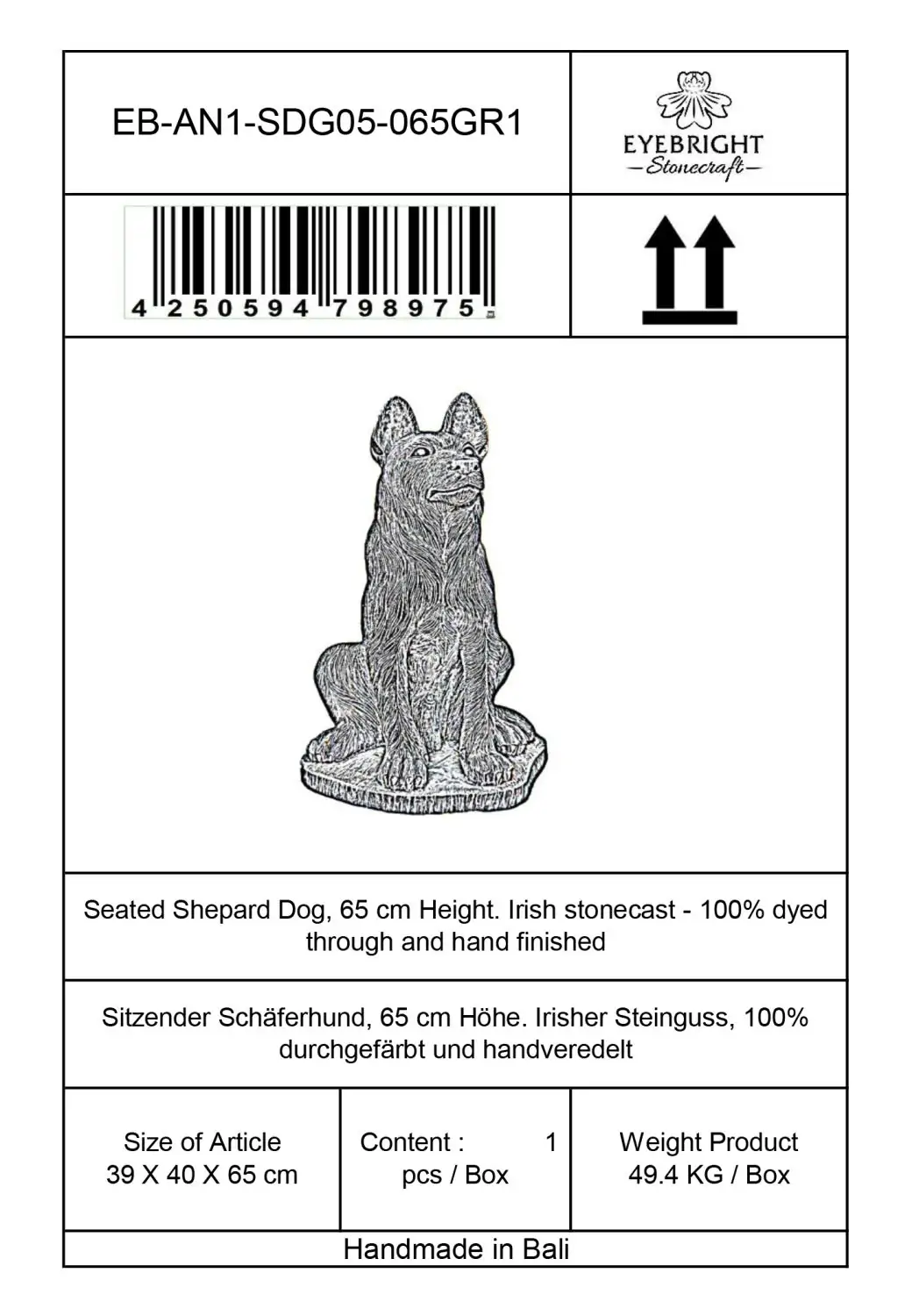 Artikelbild 4 des Artikels “Sitzender Schäferhund, 65cm Höhe - Steinguss. “