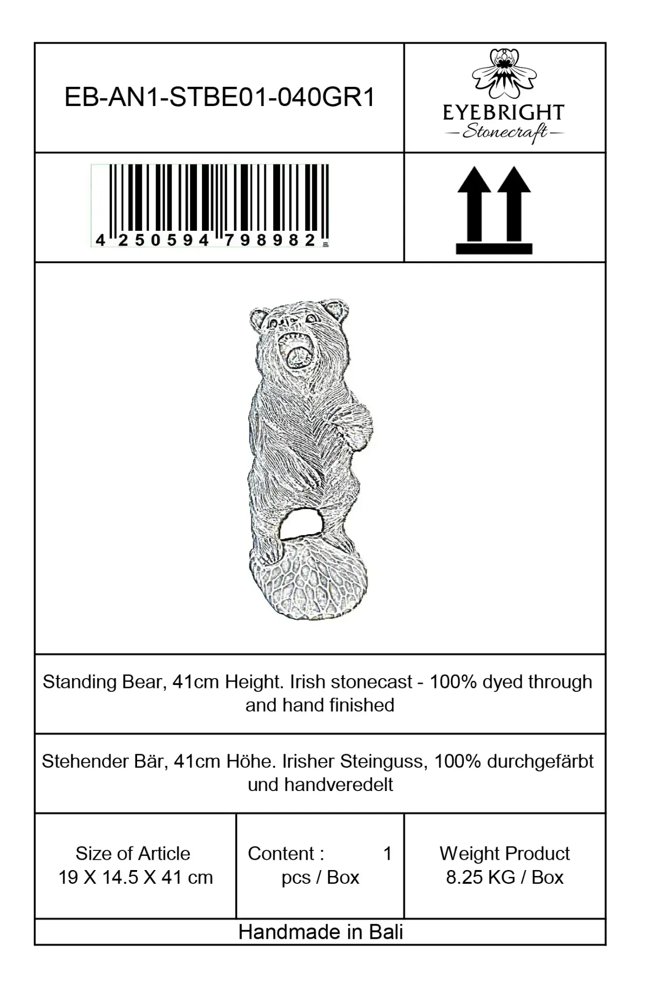Artikelbild 4 des Artikels “Stehender Bär auf 2 Beinen, 41 cm Höhe | Steinguss “