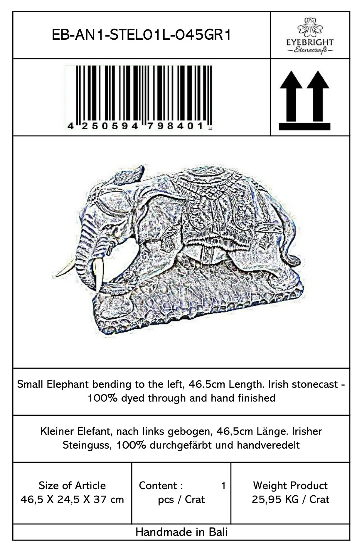 Artikelbild 4 des Artikels “Indra - Kleiner Elefant, nach links gebogen, 46,5cm L | Steinguss “
