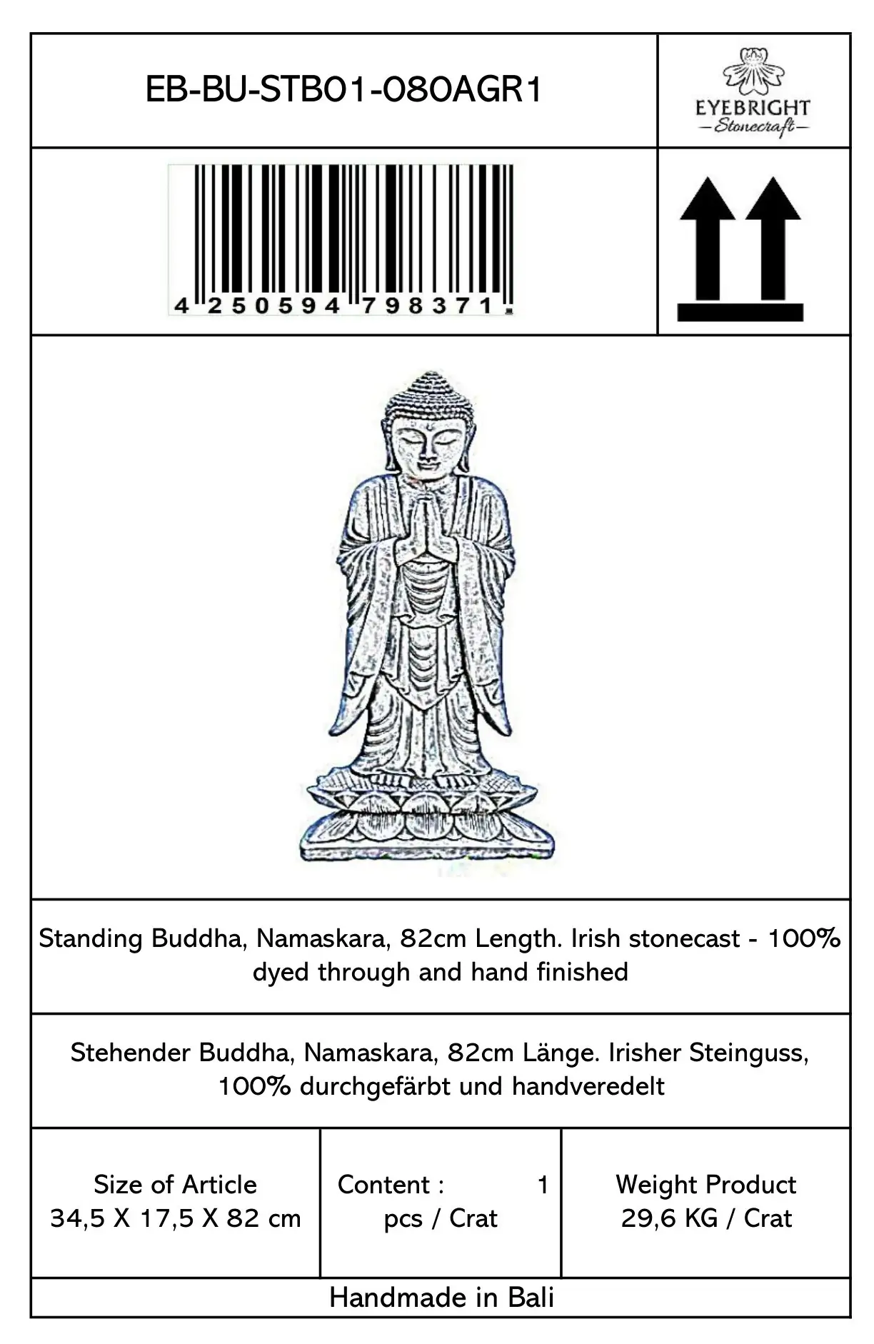 Artikelbild 4 des Artikels “Jagan - Stehender Buddha, Namaskara, 82cm H | Steinguss “