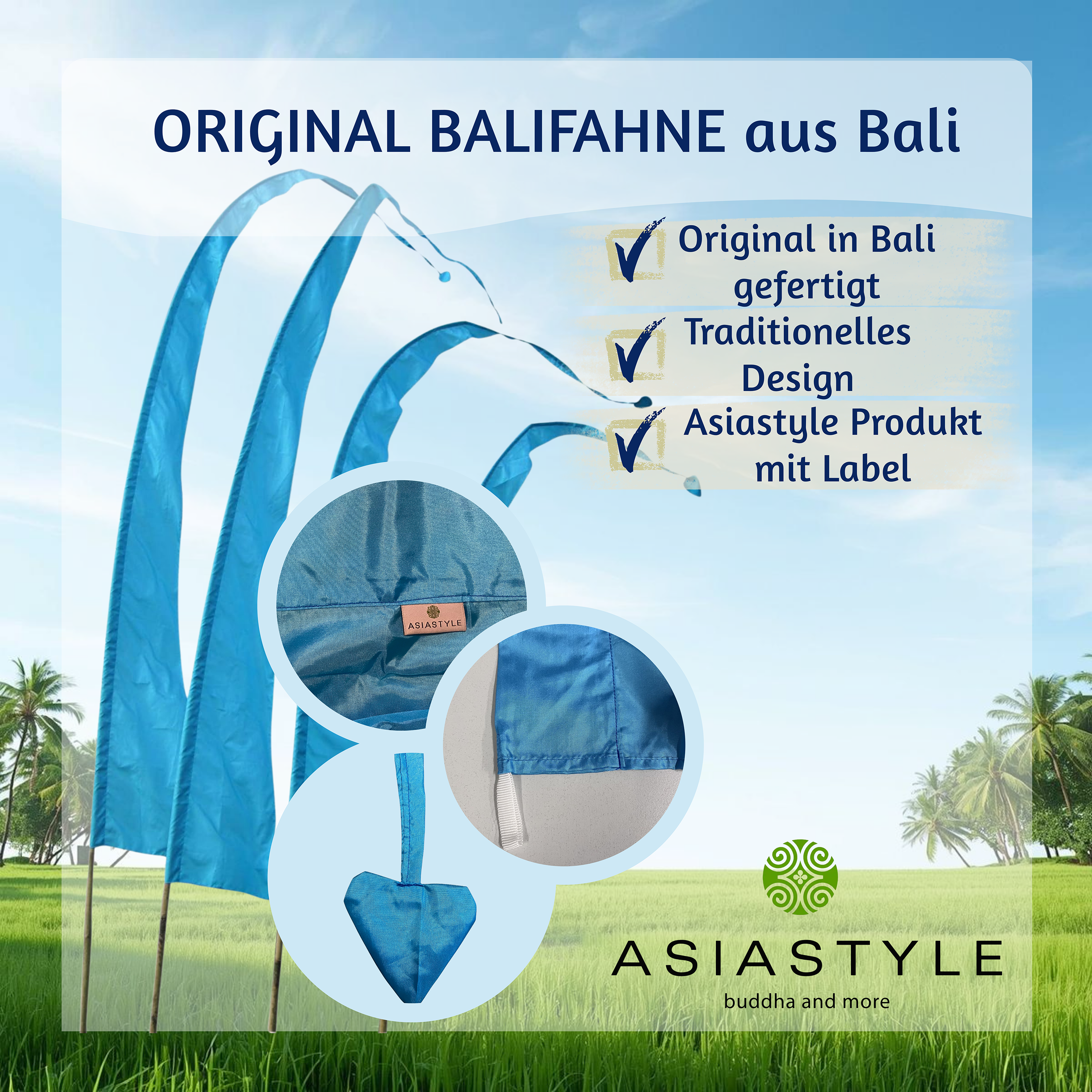 Artikelbild 4 des Artikels “Balifahne flieder – Original Satin-Gartenbanner inkl. Stab (1,2m / 2m) “