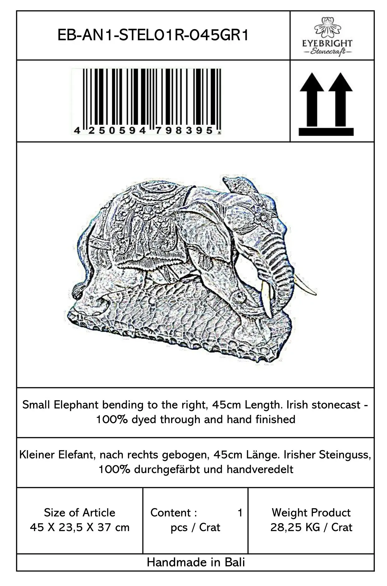 Artikelbild 5 des Artikels “Nandi - Kleiner Elefant, nach rechts gebogen, 45cm L | Steinguss “