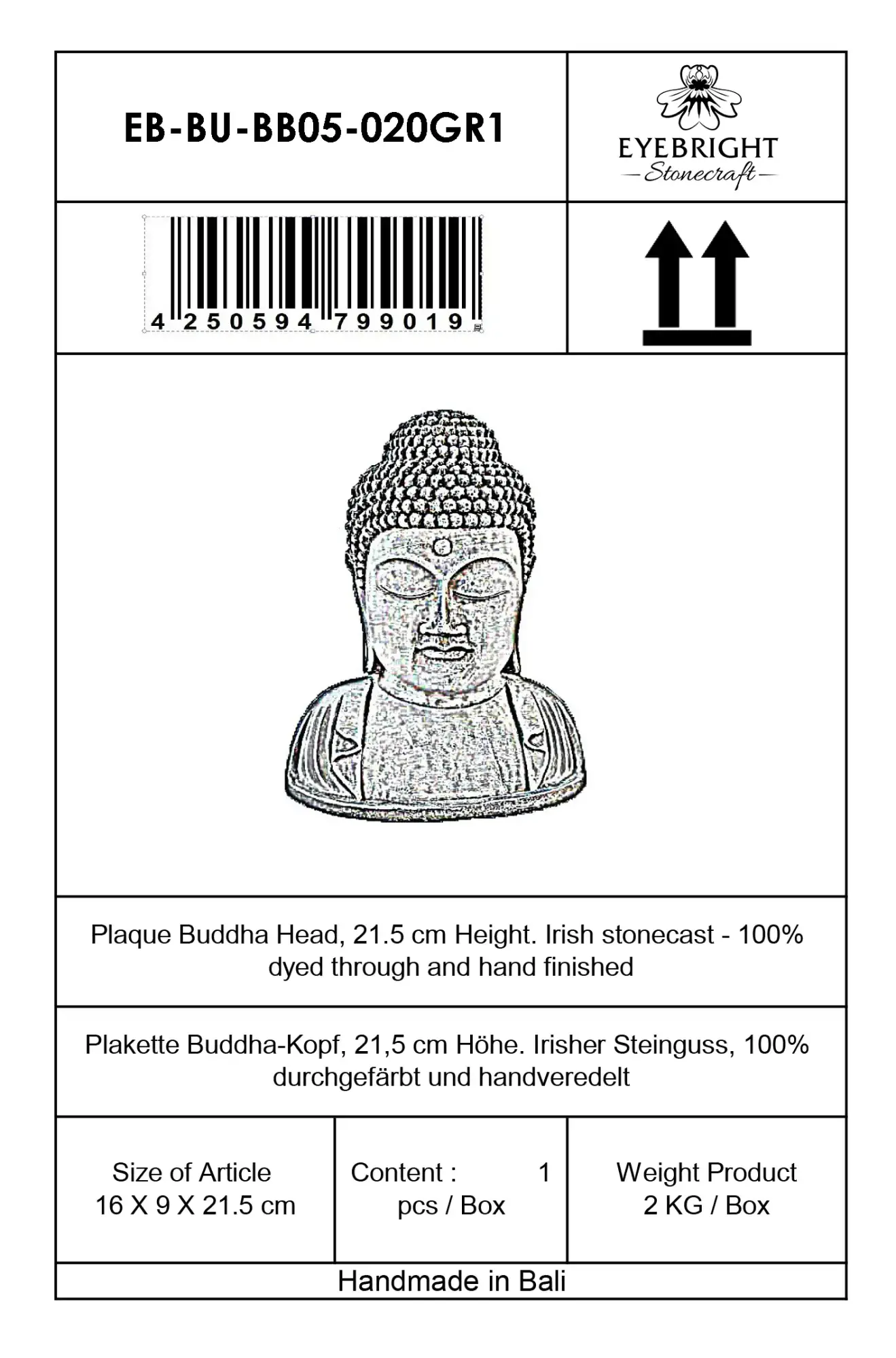 Artikelbild 6 des Artikels “Plakette Buddha Kopf, 21,5cm Höhe | Steinguss “