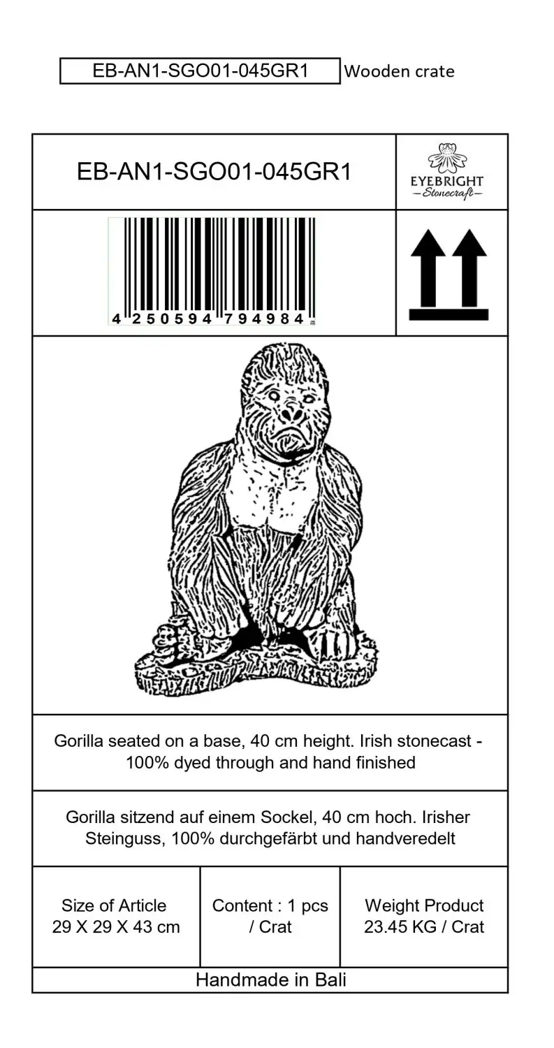 Artikelbild 7 des Artikels “Barney - Gorilla, sitzend, auf Sockel, 40 cm H | Steinguss “